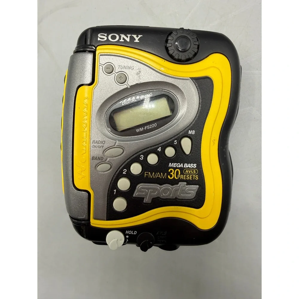Sony Sports Walkman WM-FS220 Yellow Black Digital Tuner Cassette Player, Works!